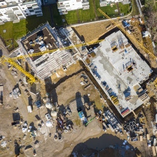 Construction site, equipment - aerial view -