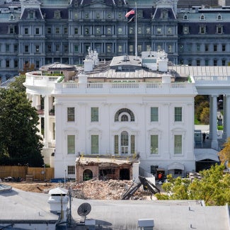 East Wing Destruction on the east facade of the White House