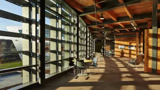 photo of the inside of a building where windows are casting shadows