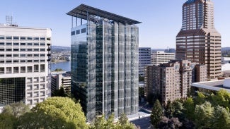 An exterior city scape view of the Wendell Wyatt Feral Building