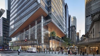 At the base, a series of angled cuts organizes a visual procession to Grand Central, revealing the Vanderbilt corner of the terminal’s magnificent cornice for the first time in more than a century.