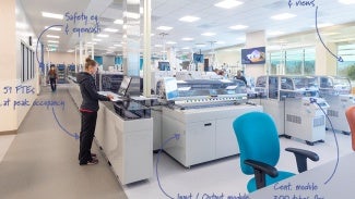 Wide view of laboratory with written labels across it