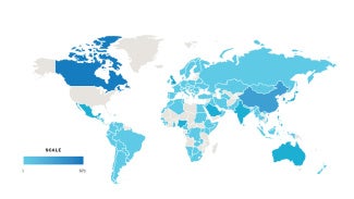 Map showing AIA members living outside the United States.
