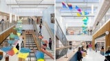 The centerpiece of the “Socratic Walk” creates the Learning Commons or “heart of the school” with skylights, active corridors and flexible, informal common spaces to gather, socialize, and collaborate.