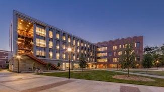 At a campus scale, the building’s massing reconnects disjointed areas of the campus, featuring a large breezeway that acts both as a gateway from the west and an opportunity for outdoor learning. 