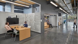The unique design of the faculty office pods endeavors to make the faculty feel more accessible to students and provide opportunities to foster strong relationships.