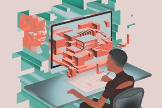 Abstract image of an architect sitting in front of a screen 