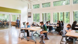 After testing classroom mock-ups for a year, the design team and faculty landed on Learning Studios which are paired rooms with overhead power, shop-style sinks, and flexible furnishing.
