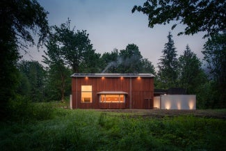 Modern cabin in the Pacific Northwest woods