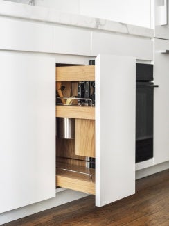 Pull-out storage in New York studio apartment.