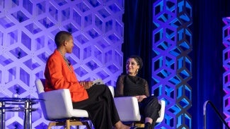 Kimberly Dowdell and Sumayya Vally in conversation at Women's Leadership Summit 2024