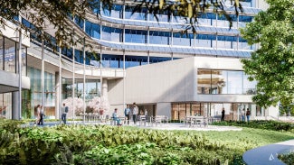 People enjoying the AIA Global Campus for Architecture & Design courtyard.