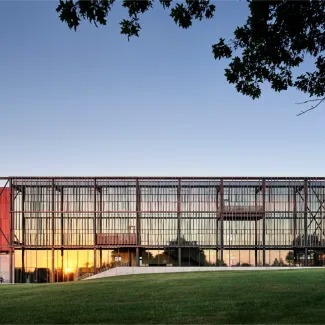 Exterior of Southeast Community College Academic Excellence Center at sunset 