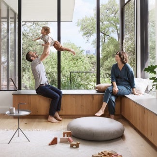 The design team created a smart floor plan with ample storage for the everyday activities of an active, young family