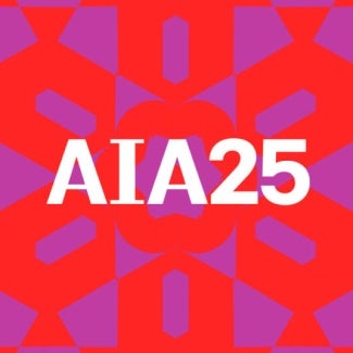 Red and purple kaleidoscope with AIA25 written on top