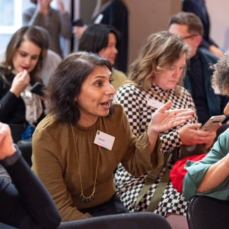 person talking at a meeting