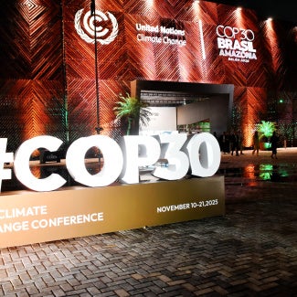 The UN Climate Change Conference site at night